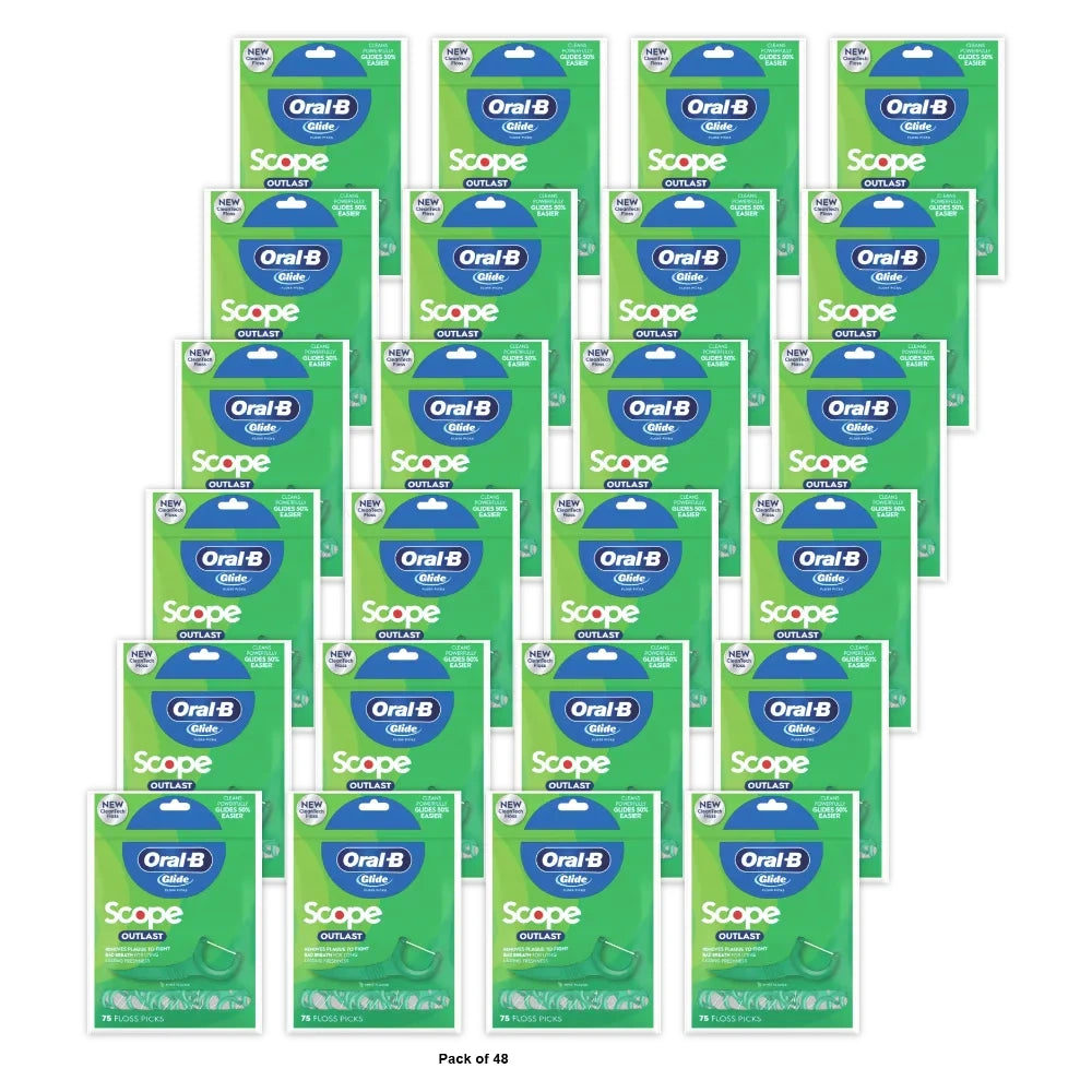 Oral-B Complete Glide Dental Floss Picks Plus Scope Outlast, Long Lasting Mint 2.72 Oz (Pack of 48)