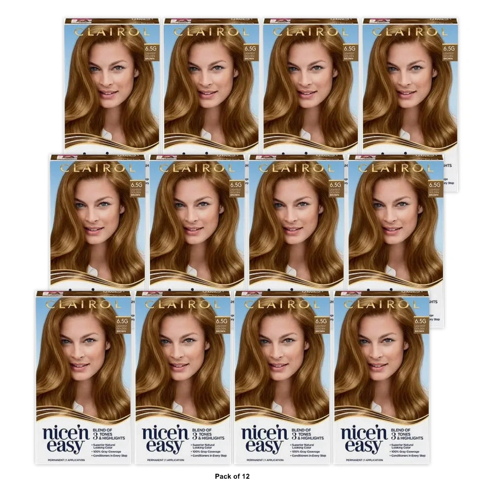 Clairol Nice n Easy Permanent Hair Color Cream 6.5G Lightest Golden Brown Hair (Pack of 12)