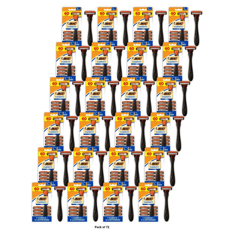 BIC Comfort 3 Refillable Three-Blade Razor 1 Handle and 6 Cartridges 7 Piece R (Pack of 72)