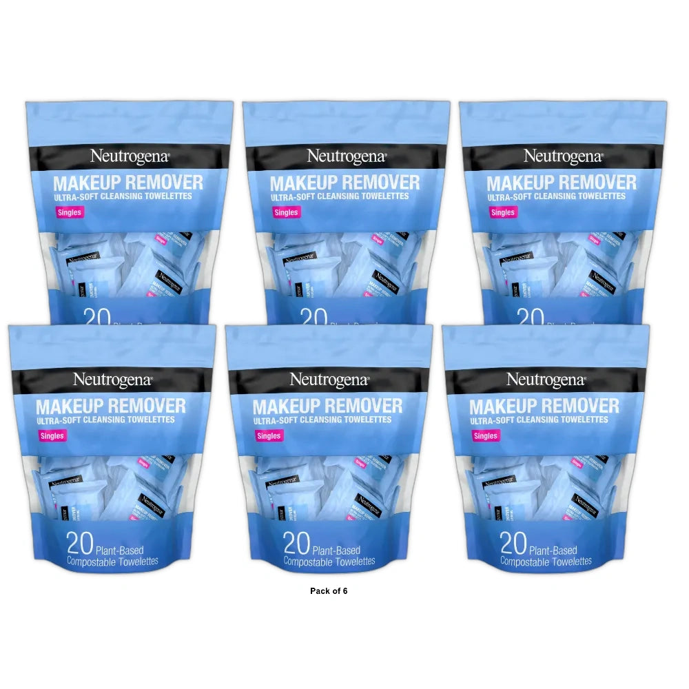 Neutrogena Facial Cleansing Makeup Remover Wipes Singles - 20ct (Pack of 6)
