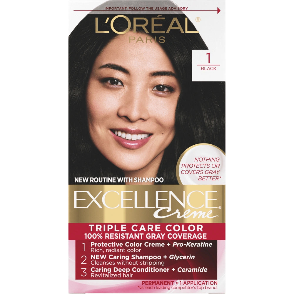 L'Oreal Paris Excellence Triple Protection Permanent Color 1 Black 6.3 fl OZ (Pack of 12)