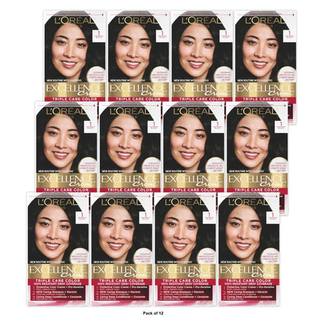 L'Oreal Paris Excellence Triple Protection Permanent Color 1 Black 6.3 fl OZ (Pack of 12)