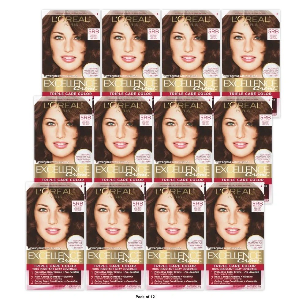 L'Oreal Paris Excellence Triple Protection Permanent Hair Color - 5R 6.3 fl OZ (Pack of 12)