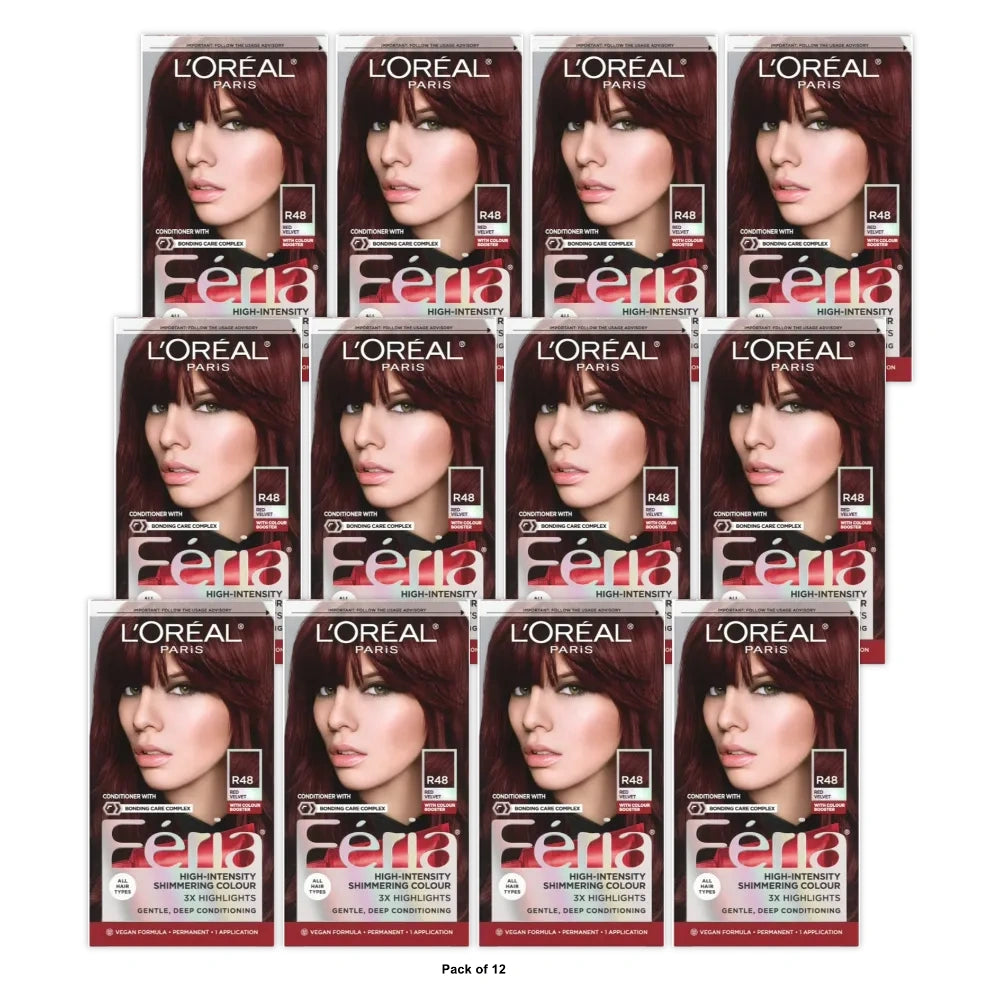 L'Oreal Paris Feria High Intensity Shimmering Color Power Red - R48 Intense Deep (Pack of 12)