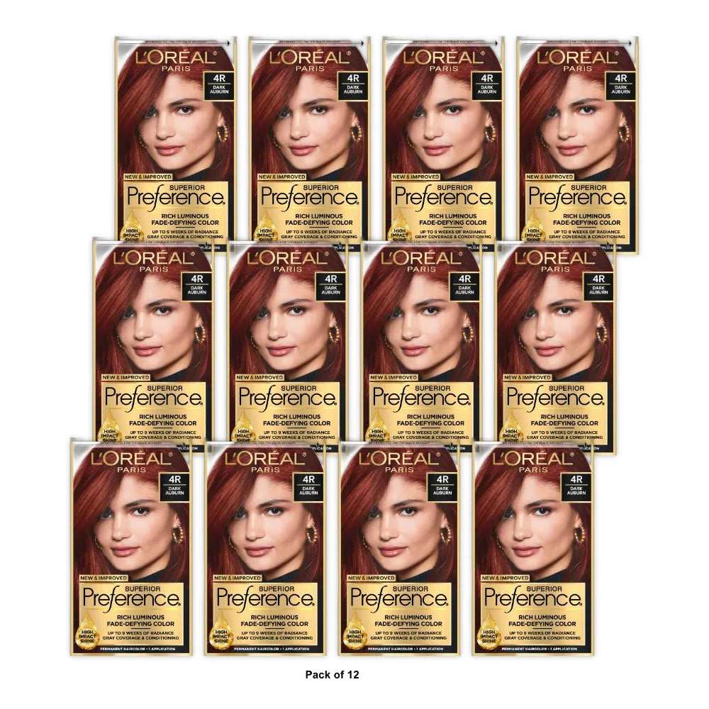 L Oreal Paris Superior Preference Permanent Hair Color 4R Dark Auburn Fade-Def (Pack of 12)