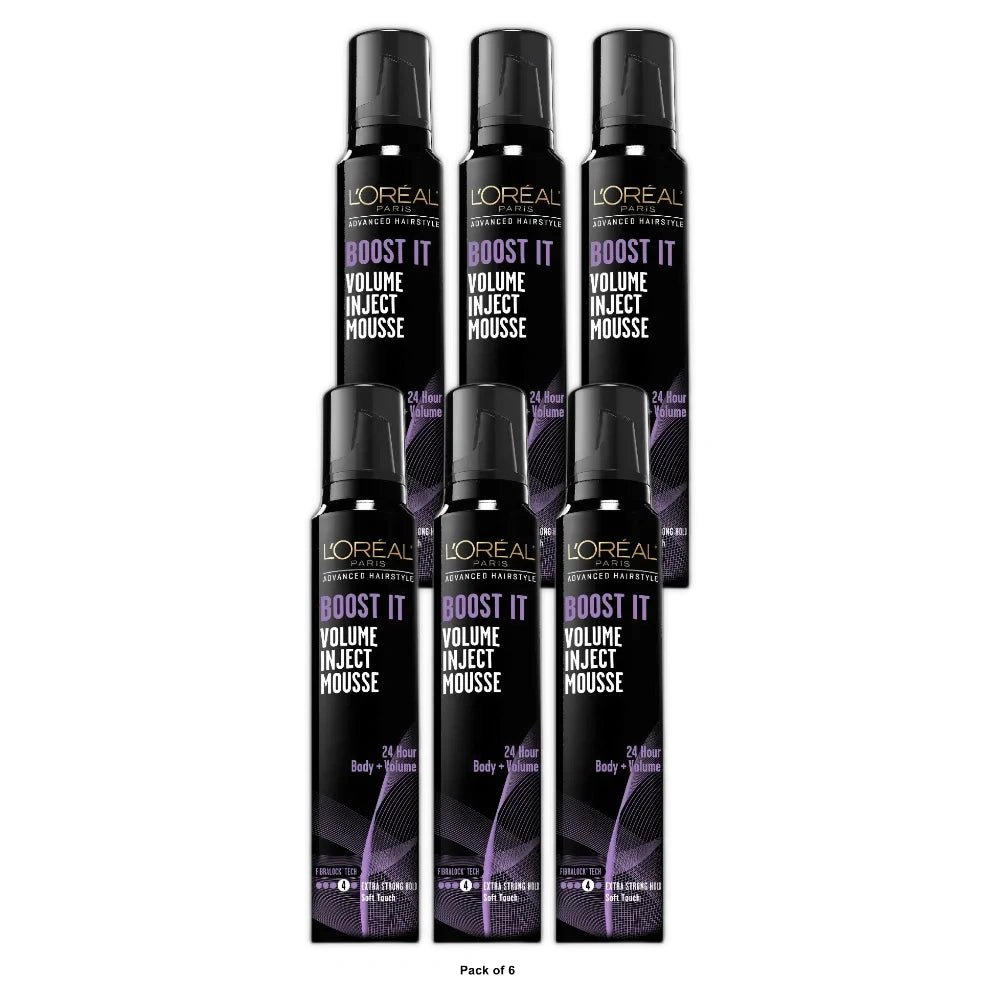 L Oreal Paris Advanced Hairstyle Boost It 24 Hour Body + Volume Hair Styling Mousse 8.3 Oz (Pack of 6)