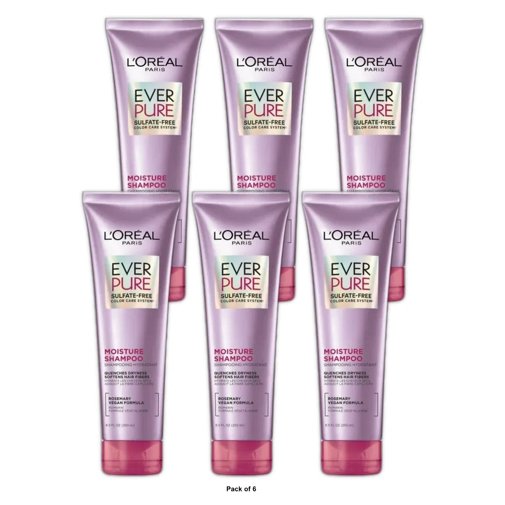 L'Oreal Paris EverPure Moisture Rosemary Oil Shampoo for Dry Hair 8.5 fl oz(Pack of 6)