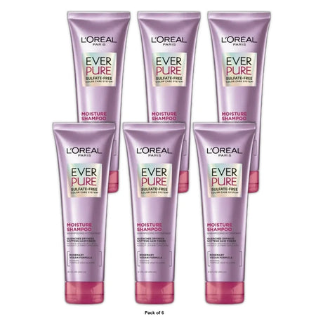 L'Oreal Paris EverPure Moisture Rosemary Oil Shampoo for Dry Hair 8.5 fl oz(Pack of 6)