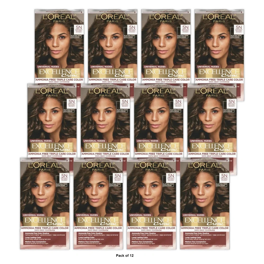 L'Oreal Paris Excellence Universal Nudes Ammonia Free Permanent Hair Color - 5N (Pack of 12)