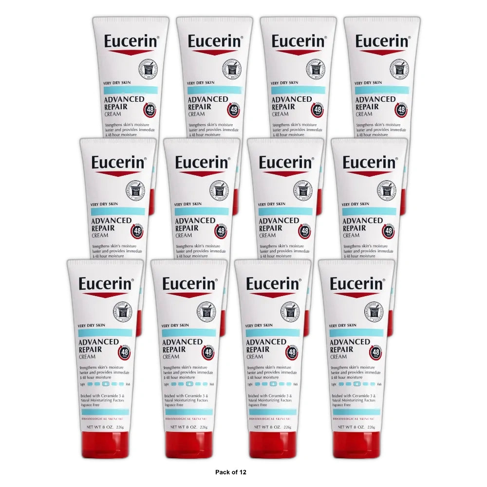 Eucerin Advanced Repair Body Cream for Very Dry Skin Unscented 8 oz(Pack of 12)