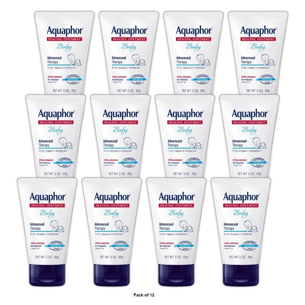 Aquaphor Baby Healing Ointment Diaper Rash and Dry Skin Protectant, 3 OZ (Pack of 12)