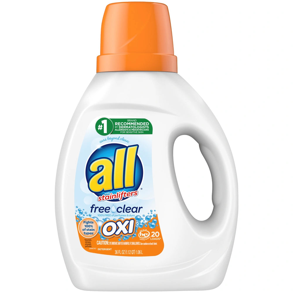 all Liquid Laundry Detergent with OXI Stain Removers and Whiteners Free Clear 36 OZ (Pack of 6)