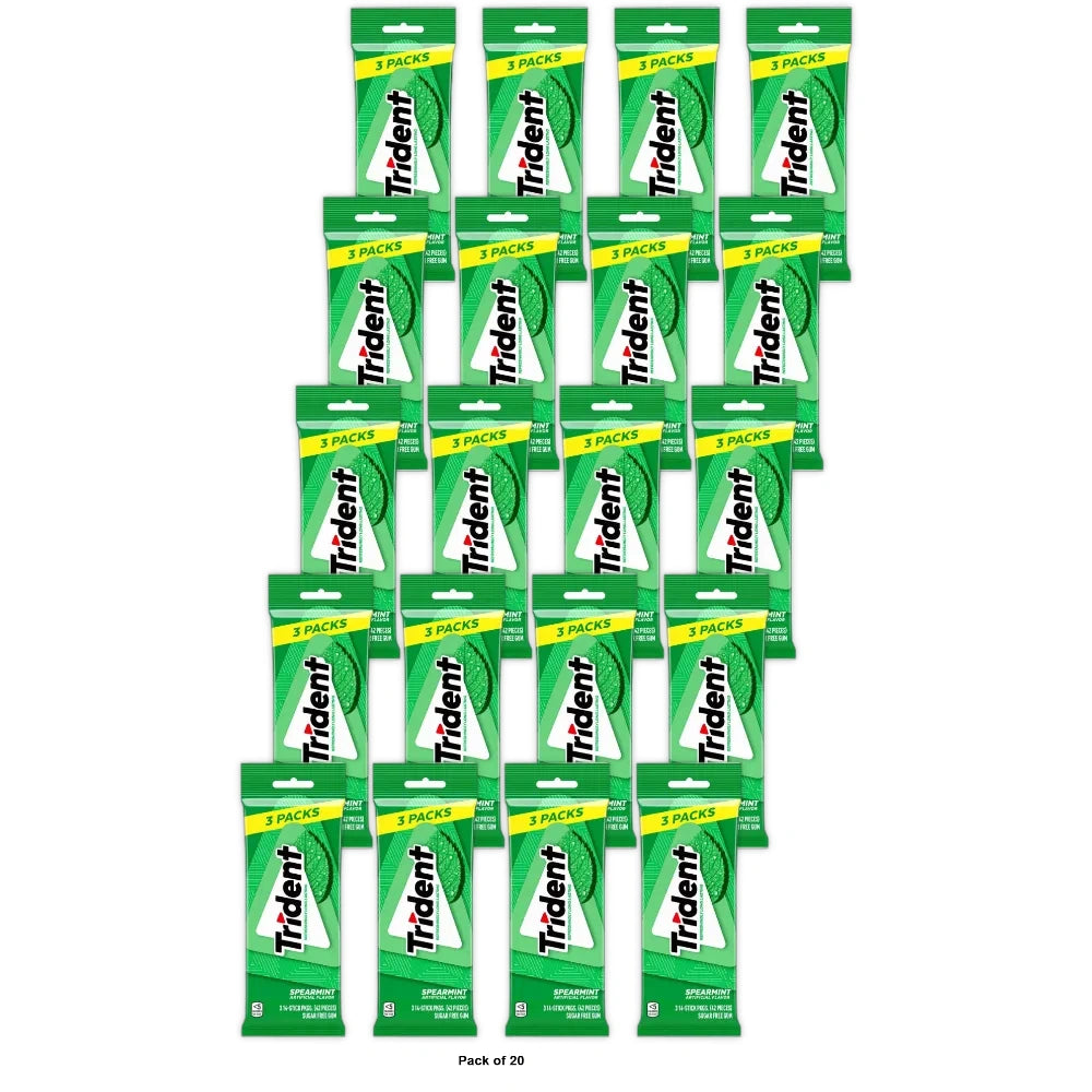 Trident Spearmint Chewing Gums 3pk 2.8 Oz (Pack of 20)