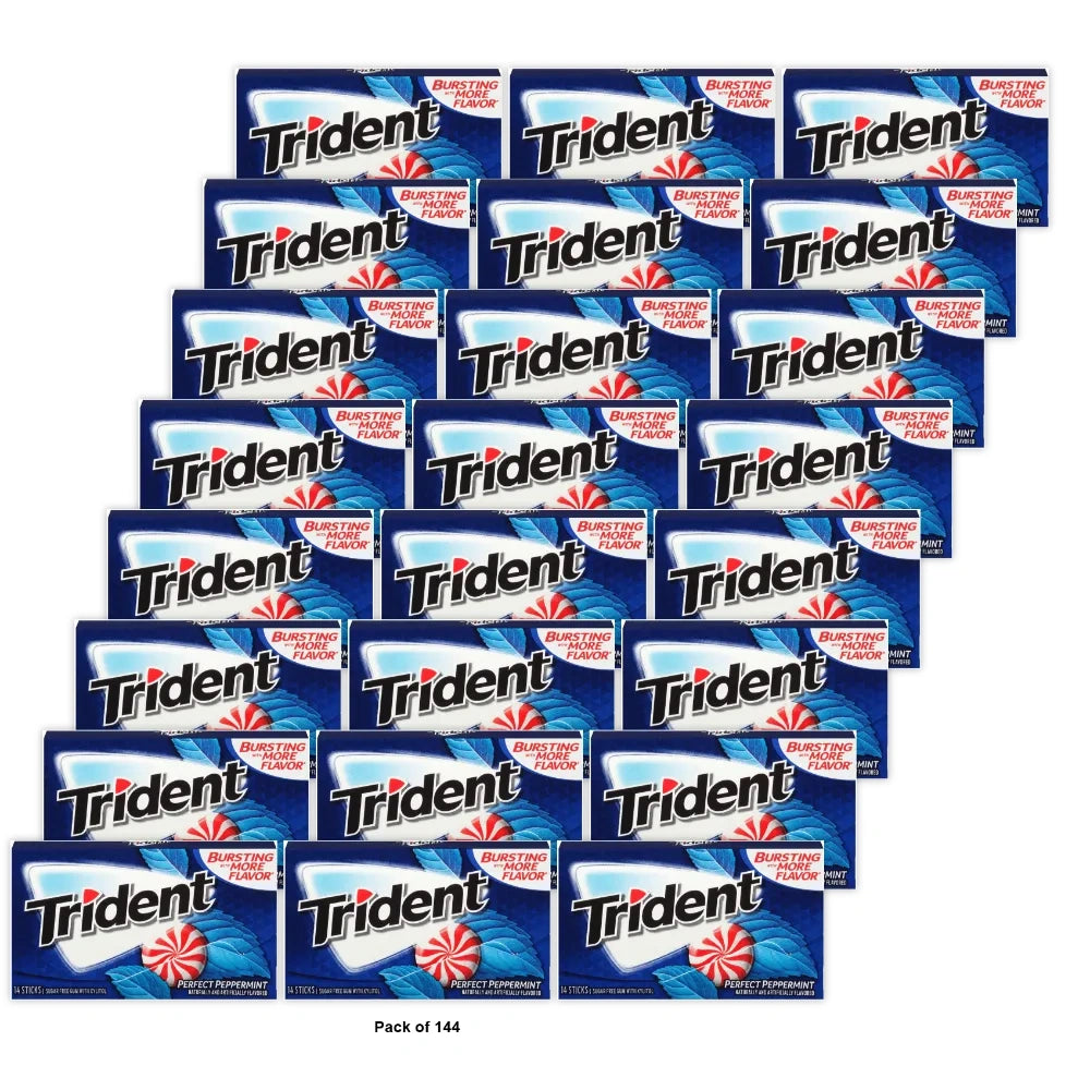Trident Peppermint Sugar Free Gum, 14 Ct (Pack of 144)