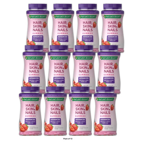 Nature s Bounty Advanced Hair Skin & Nails Gummies - Strawberry 80 Gummies (Pack of 12)
