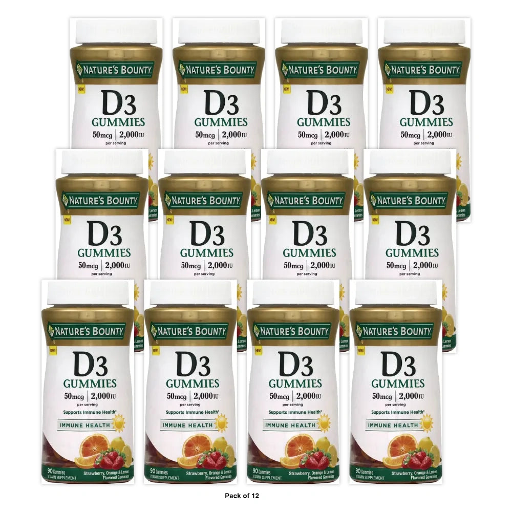 Nature s Bounty Vitamin D3 Gummies 50 mcg 2000 IU 90 Ct 12.16 Oz (Pack of 12)
