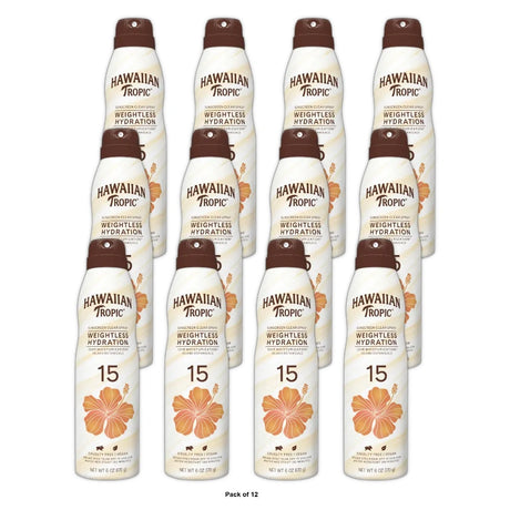 Hawaiian Tropic Weightless Hydration Clear Spray Sunscreen SPF 15 6Oz (Pack of 12)