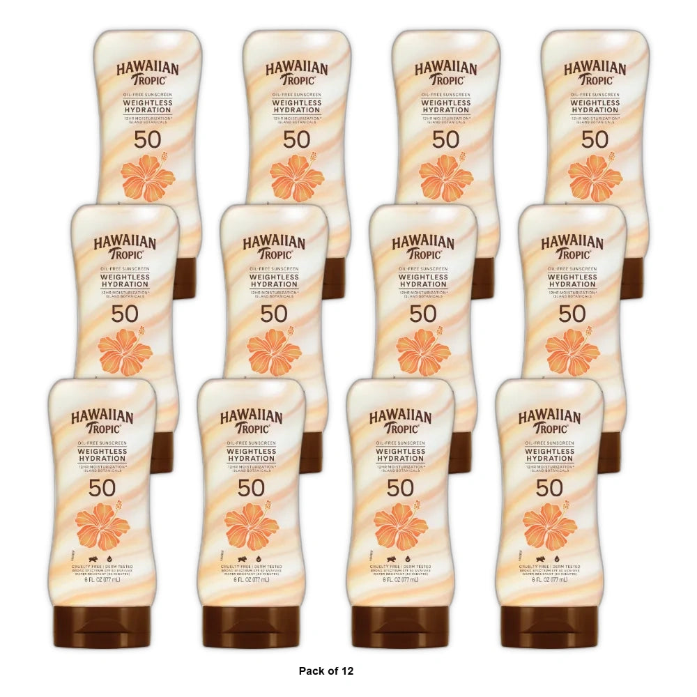 Hawaiian Tropic Weightless Hydration Lotion Sunscreen SPF 50 6 fl Oz (Pack of 12)