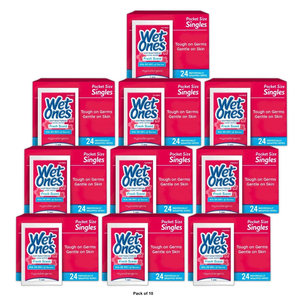 Wet Ones Antibacterial Hand Wipes Singles (Pack of 10)