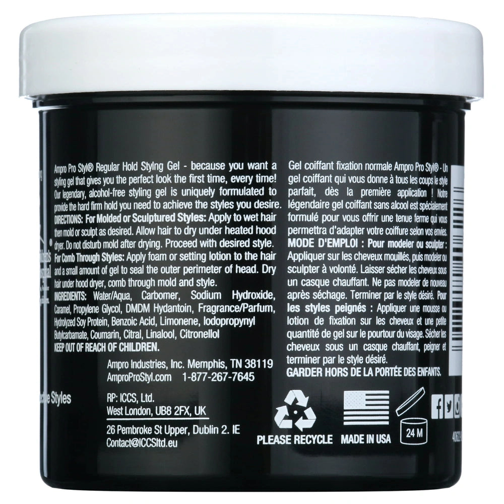 Ampro Pro Styl Regular Hold Protein Styling Gel Resistent Hair Moisturi 6 OZ (Pack of 12)