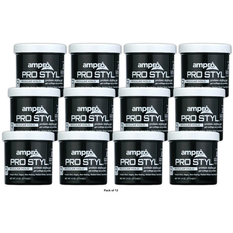 Ampro Pro Styl Regular Hold Protein Styling Gel Resistent Hair Moisturi 6 OZ (Pack of 12)
