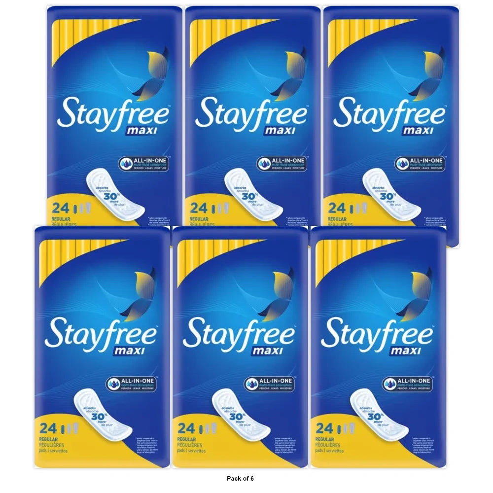 Stayfree Maxi Regular Long Pads Wingless Unscented Multi-Fluid Absorpti (Pack of 6)
