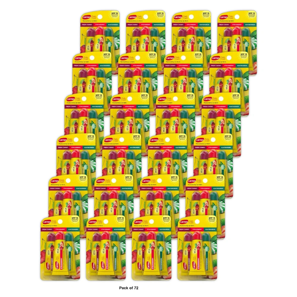 Carmex Daily Care Moisturizing Lip Balm Variety Pack, 3 Tubes - 0.15 Oz (Pack Of 72)