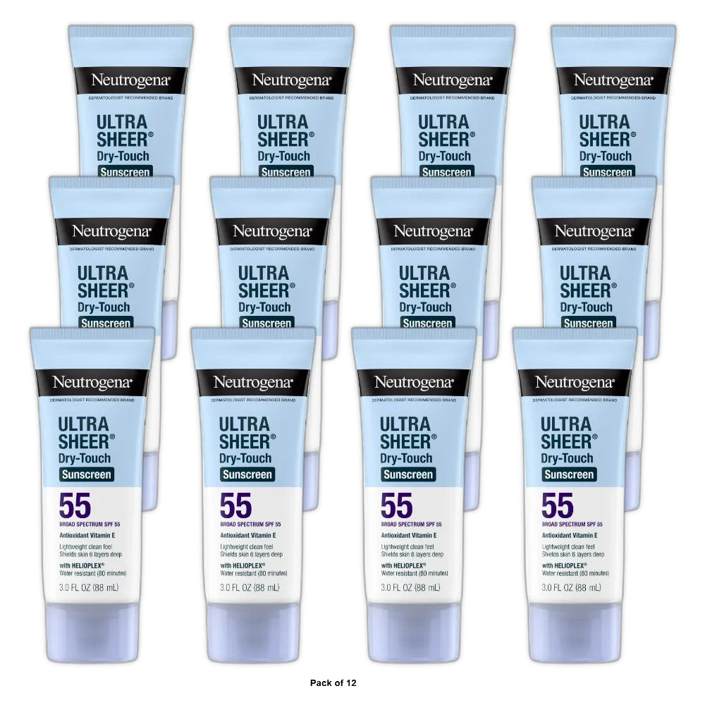 Neutrogena Ultra Sheer Dry Touch Sunscreen Lotion, SPF 55 3 fl Oz(Pack of 12)