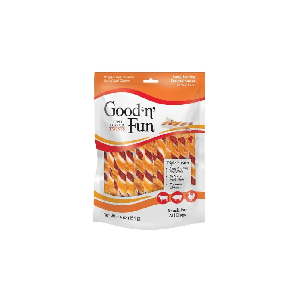 Good n Fun Triple Flavor Twists Rawhide Chews for All Dogst (Pack of 7)