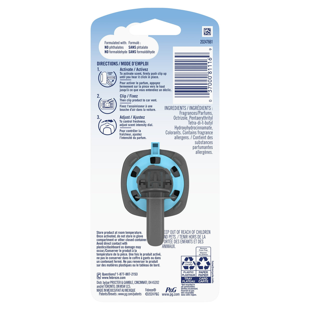 Febreze Car Vent Clips Air Freshener and Odor Eliminator, Midnight Storm Scent (Pack of 8)