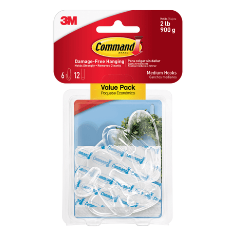 Command Clear Hooks Medium 6-Pack (Pack of 12)