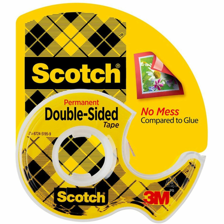 3M Scotch Double-Sided Tape 1/2 in x 250 in (Pack of 72)