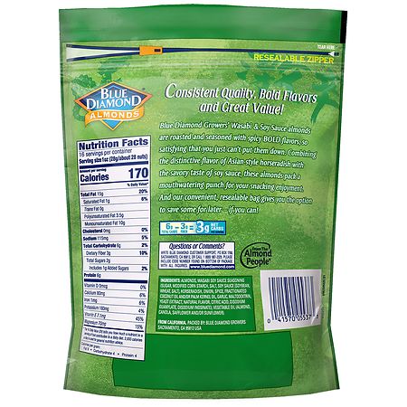 Blue Diamond Almonds BOLD Wasabi &amp; Soy Sauce Bag 16 Oz (Pack of 6)