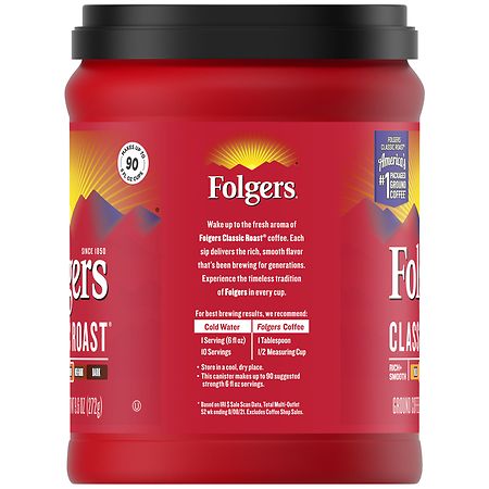 Folgers Classic Medium Roast Ground Coffee - 9.6 oz (Pack of 6)