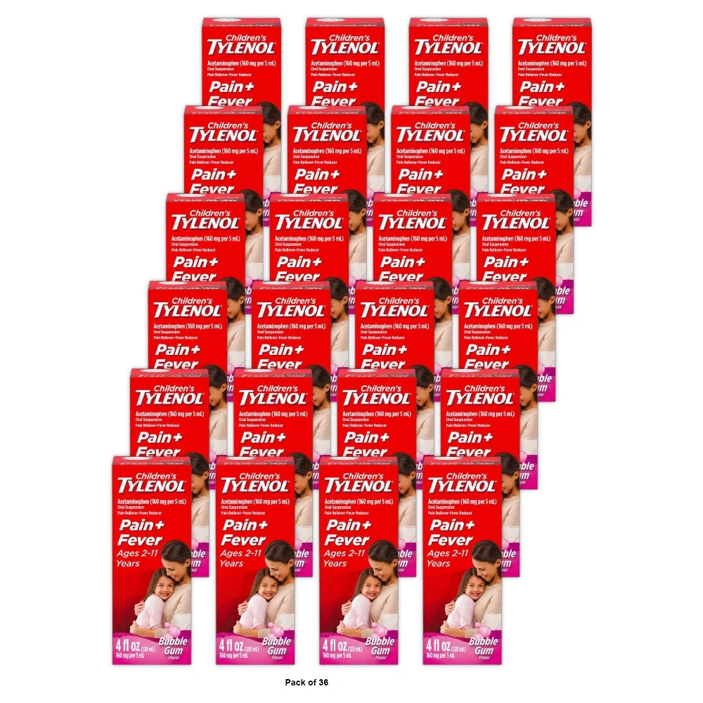 Tylenol Children's Oral Suspension Medicine with Acetaminophen, Bubble Gum, 4 Fl Oz (Pack of 36)