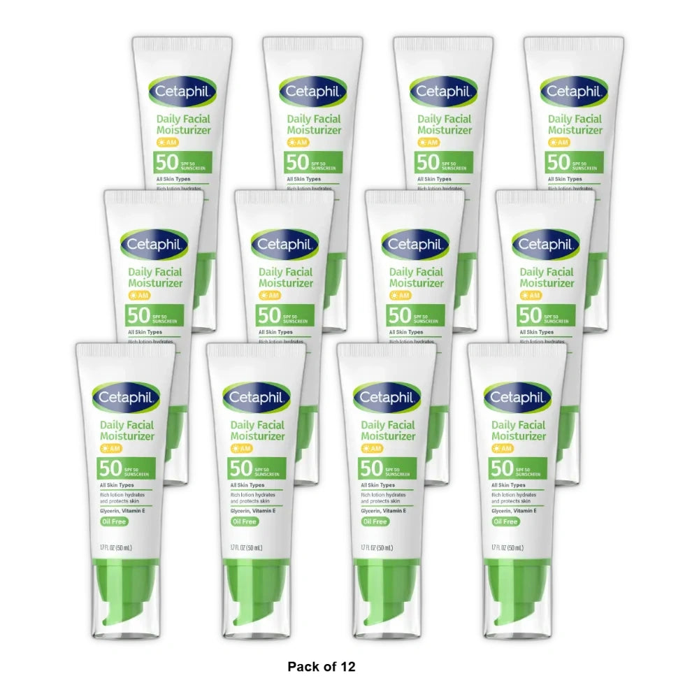 Cetaphil Daily Facial Moisturizer with Sunscreen, SPF 50+, 1.7 fl Oz (Pack (Pack of 12)