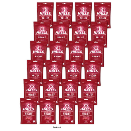 HALLS Triple Action Cough Drops, Cherry, 30/Bag 3.04 Oz (Pack of 48)
