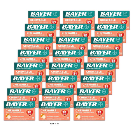 Bayer Low Dose Chewable 81mg Aspirin Tablets Orange 36 Count (Pack of 36)