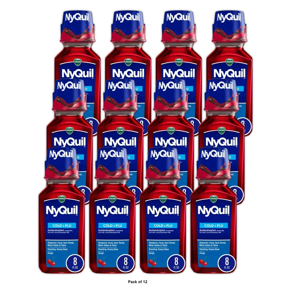Vicks 44 Nyquil Cold and Flu Relief Liquid, Cherry, 8 fl oz (Pack of 12)