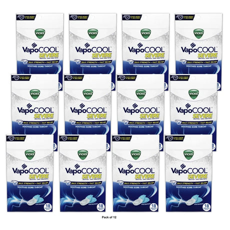 Vicks Vapocool Severe Medicated Sore Throat Drops Fast-Acting Max Strength Reli (Pack of 12)