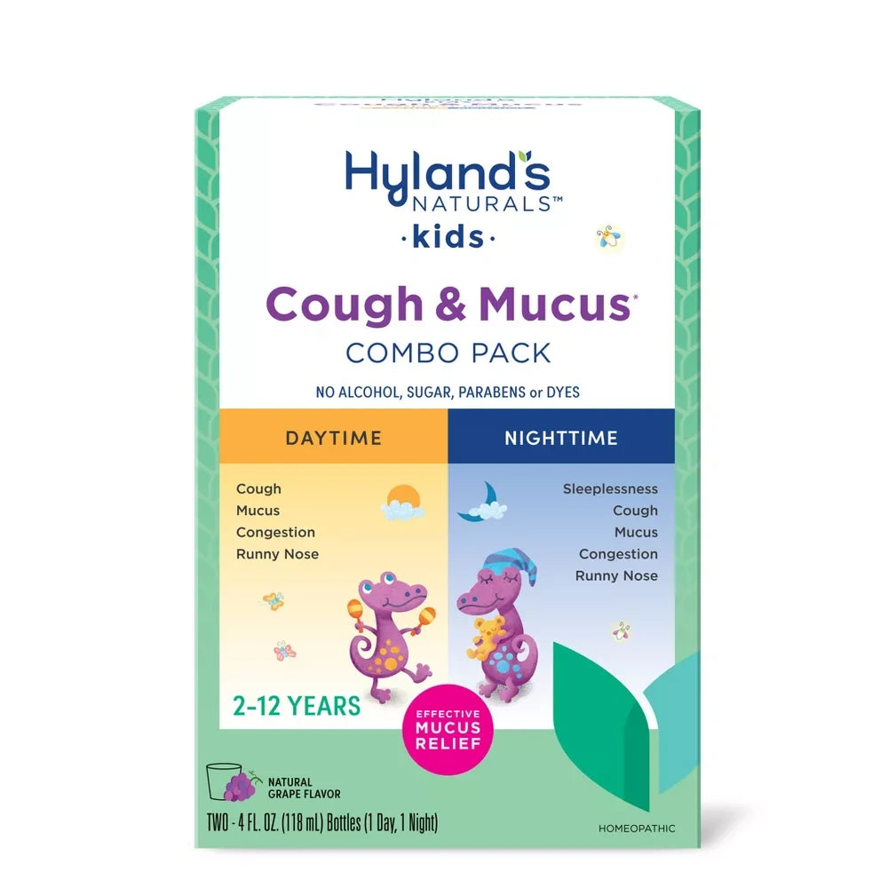 Hyland's Naturals Kids' Cough & Mucus Combo Pack Syrup - Grape - 8 fl oz (Pack of 12)