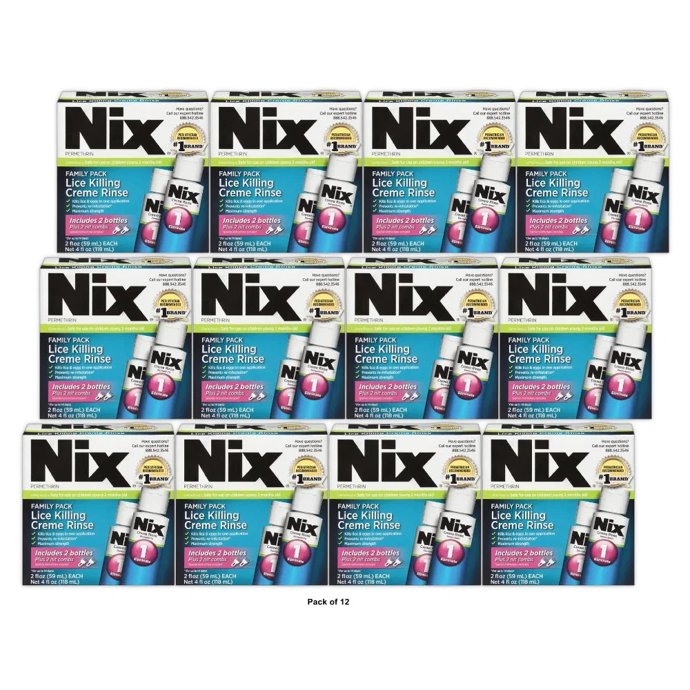 Nix Lice Killing Creme Rinse Family Pack 2 Creme Rinse bottles & 2 Lic 2 FL OZ (Pack of 12)