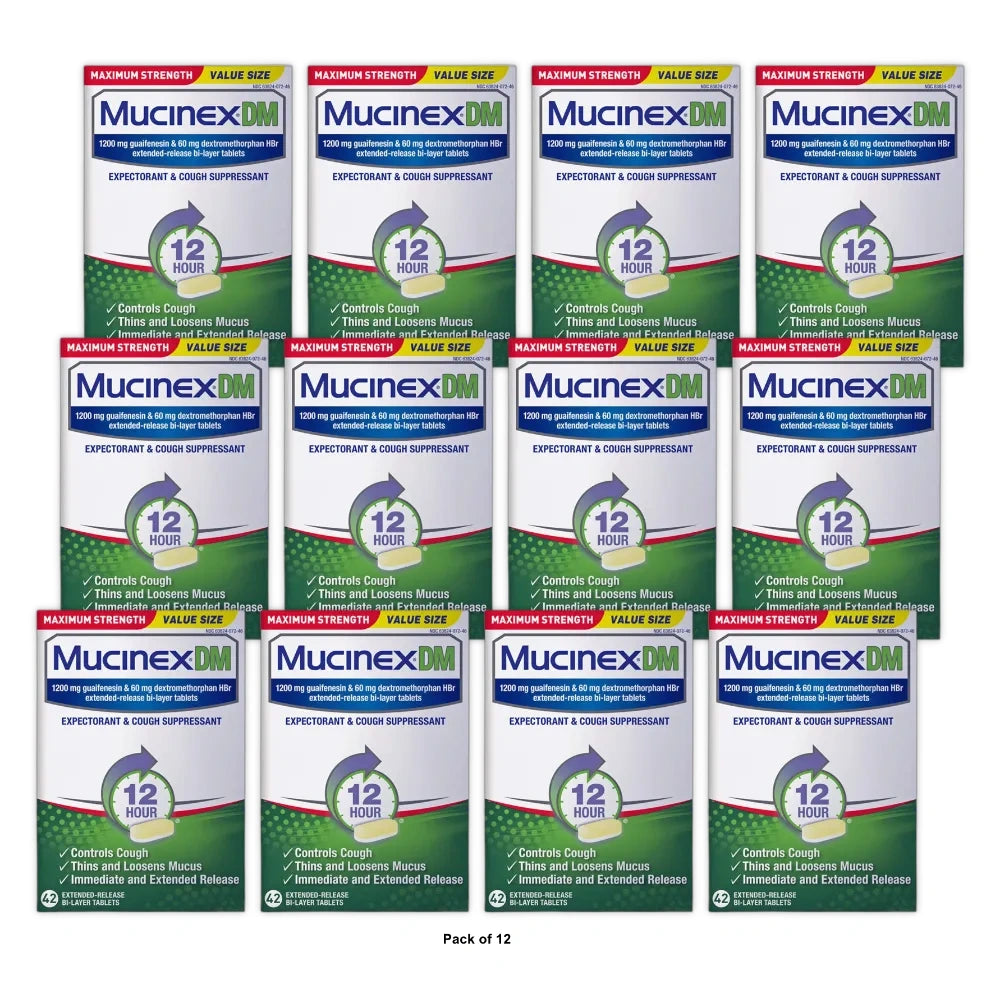Mucinex Dm 12 Hr Maximum Strength Chest Congestion Expectorant & Cough Suppressa (Pack Of 12)