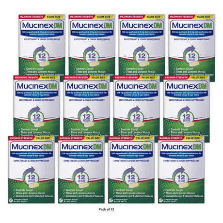 Mucinex Dm 12 Hr Maximum Strength Chest Congestion Expectorant & Cough Suppressa (Pack Of 12)