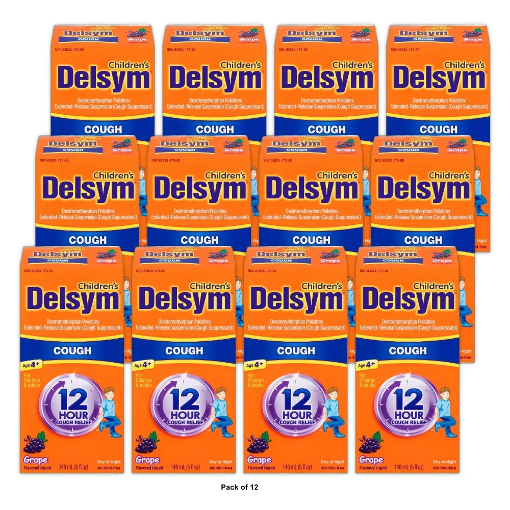 Children's Delsym Cough Relief Liquid - Dextromethorphan - Grape - 5 fl oz(Pack of 12)