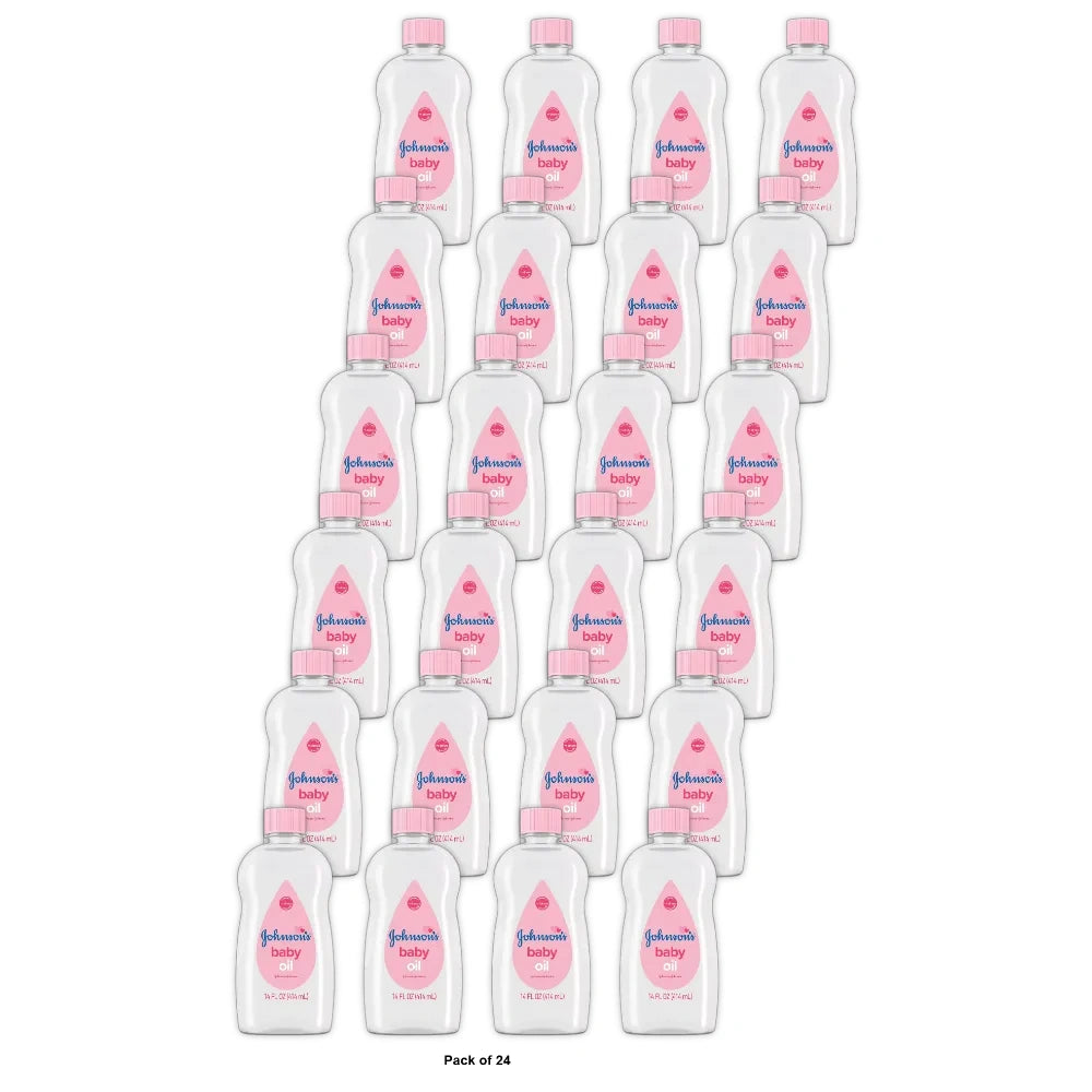 Johnson's Baby Oil, Pure Mineral Oil to Prevent Moisture Loss, Original, 14 fl Oz (Pack of 24)