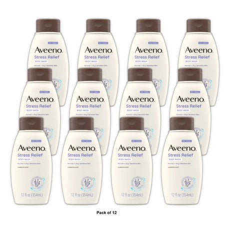 Aveeno Stress Relief Body Wash with Soothing Oat, Lavender, Chamomile & Ylang-Yl 12Oz (Pack of 12)