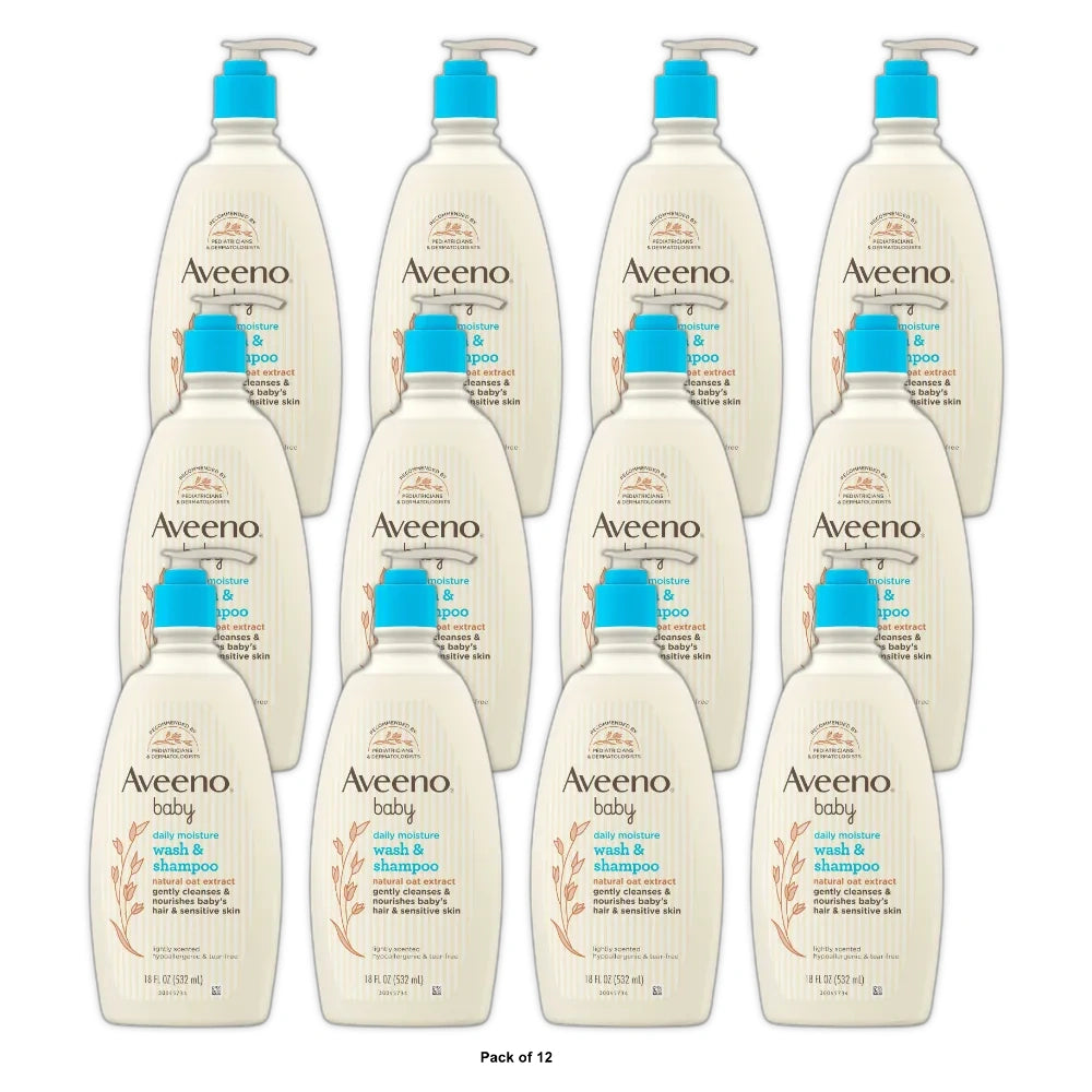 Aveeno Baby Daily Moisture Gentle Body Bath Wash &amp; Shampoo - Lightly Scented 18 fl oz (Pack of 12)