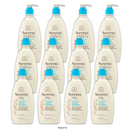 Aveeno Baby Daily Moisture Gentle Body Bath Wash &amp; Shampoo - Lightly Scented 18 fl oz (Pack of 12)