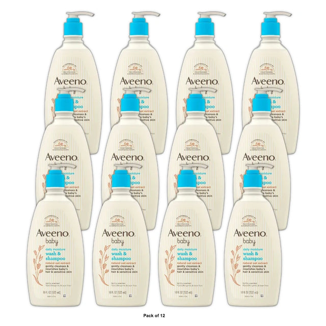 Aveeno Baby Daily Moisture Gentle Body Bath Wash &amp; Shampoo - Lightly Scented 18 fl oz (Pack of 12)